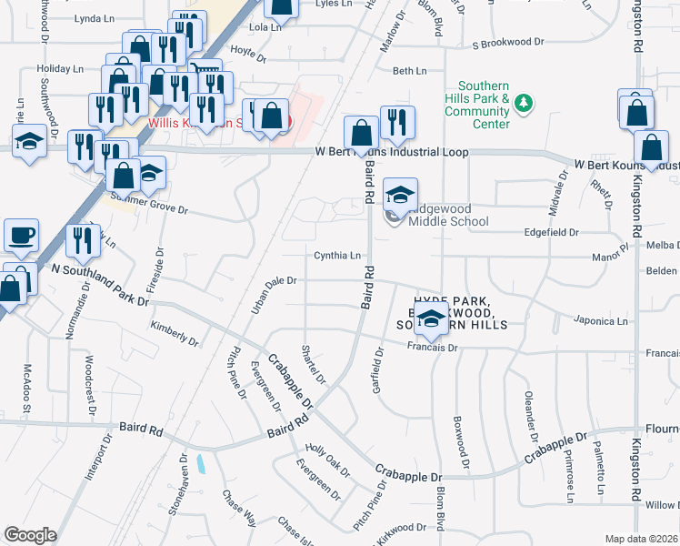 map of restaurants, bars, coffee shops, grocery stores, and more near 2124 Urban Dale Drive in Shreveport