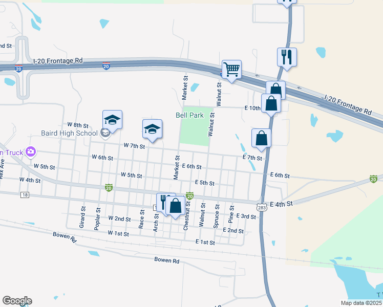 map of restaurants, bars, coffee shops, grocery stores, and more near 640 Chestnut Street in Baird