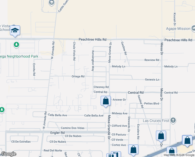map of restaurants, bars, coffee shops, grocery stores, and more near 4943 Sherwood Road in Las Cruces