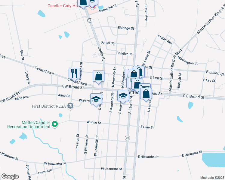 map of restaurants, bars, coffee shops, grocery stores, and more near Georgia 46 in Metter