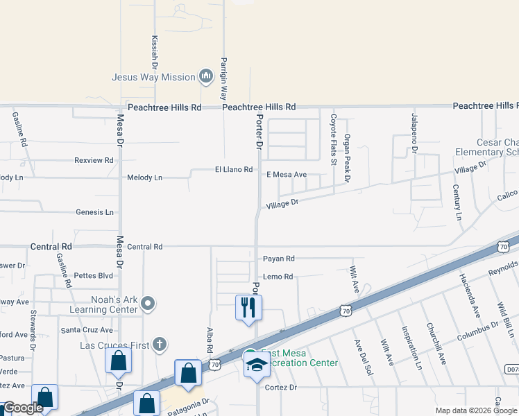 map of restaurants, bars, coffee shops, grocery stores, and more near 6179 Porter Drive in Las Cruces