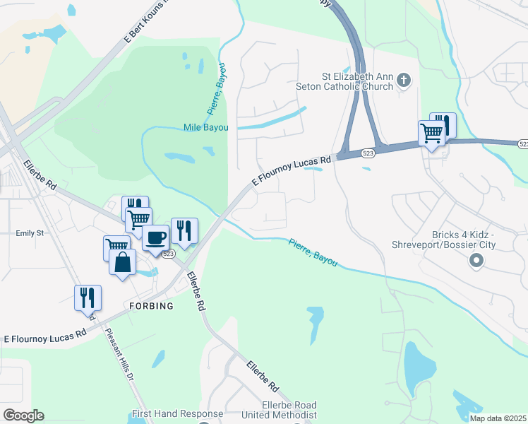 map of restaurants, bars, coffee shops, grocery stores, and more near 403 East Flournoy Lucas Road in Shreveport