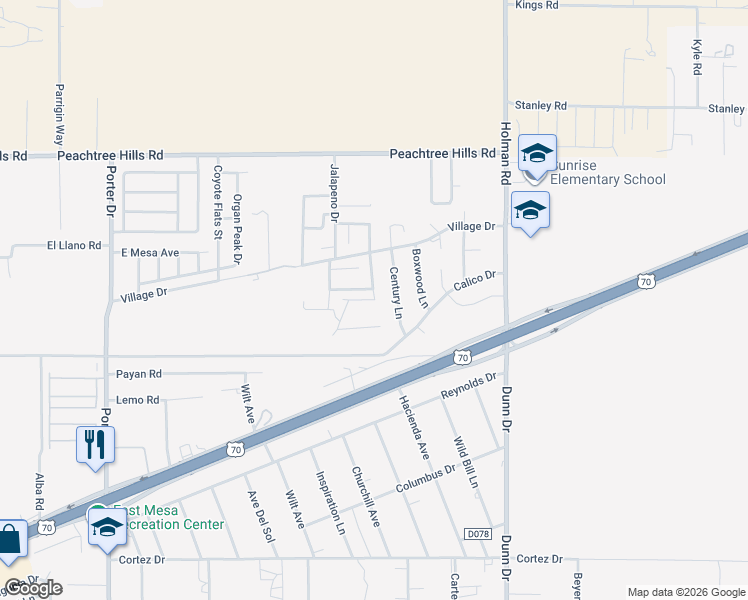 map of restaurants, bars, coffee shops, grocery stores, and more near 5699 Praire Falcon Street in Las Cruces
