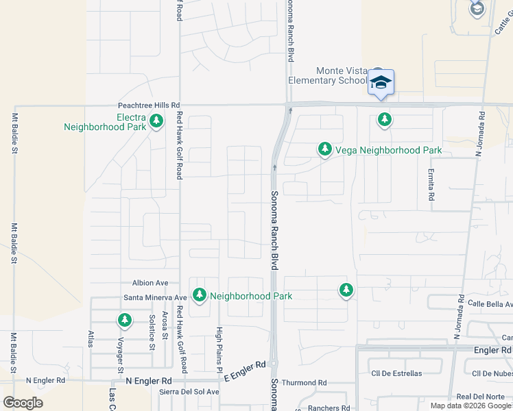 map of restaurants, bars, coffee shops, grocery stores, and more near Sonoma Ranch Boulevard in Las Cruces