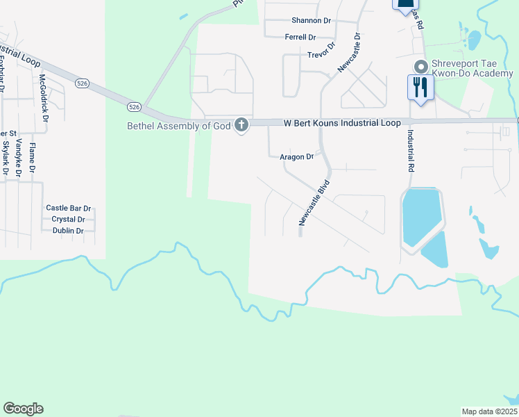 map of restaurants, bars, coffee shops, grocery stores, and more near 9427 Ashmont Street in Shreveport