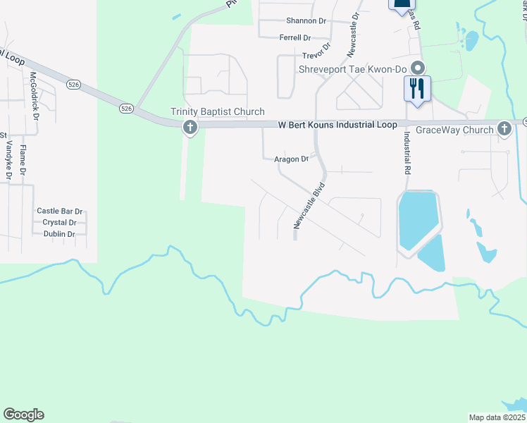 map of restaurants, bars, coffee shops, grocery stores, and more near 9415 Ashmont Street in Shreveport