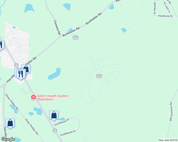 map of restaurants, bars, coffee shops, grocery stores, and more near 374 Herman Rushing Road in Statesboro