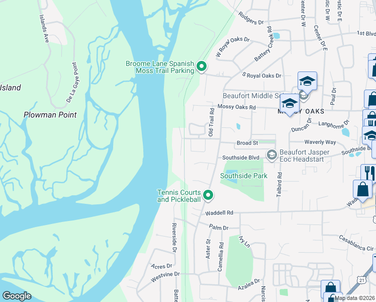 map of restaurants, bars, coffee shops, grocery stores, and more near 11 State Road S-7-601 in Beaufort