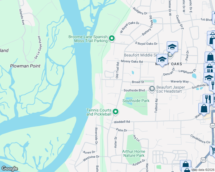 map of restaurants, bars, coffee shops, grocery stores, and more near 11 State Road S-7-601 in Beaufort