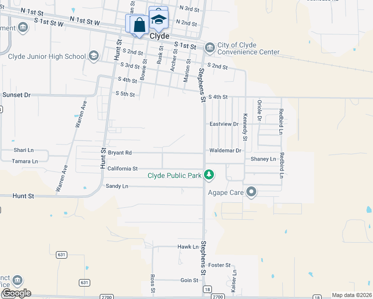 map of restaurants, bars, coffee shops, grocery stores, and more near 521 Bryant Road in Clyde
