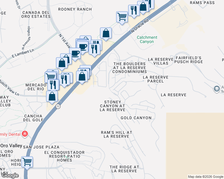 map of restaurants, bars, coffee shops, grocery stores, and more near 1367 East Stoney Canyon Circle in Tucson