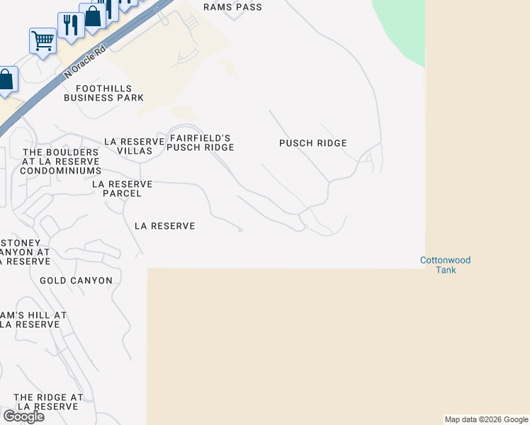 map of restaurants, bars, coffee shops, grocery stores, and more near 2420 Della Roccia Court in Oro Valley