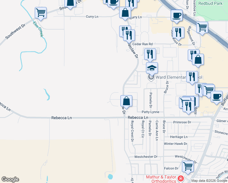map of restaurants, bars, coffee shops, grocery stores, and more near 4034 Cougar Way in Abilene