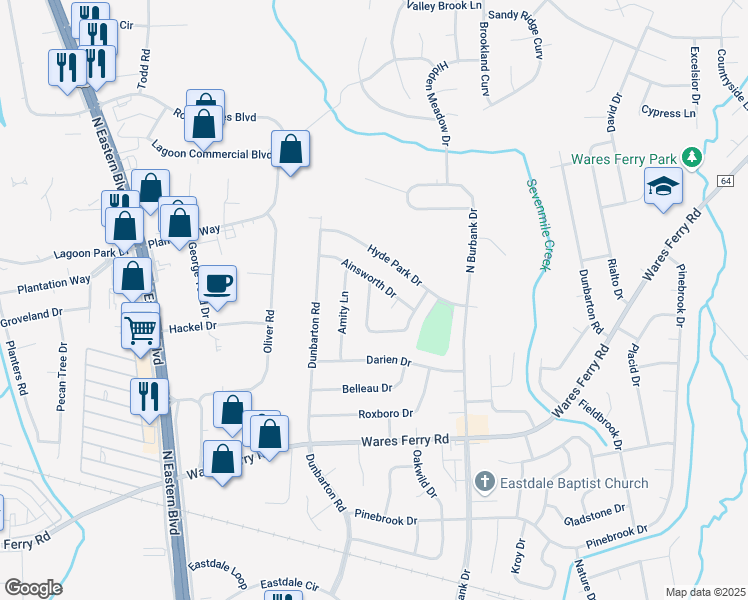 map of restaurants, bars, coffee shops, grocery stores, and more near 876 Balfour Road in Montgomery