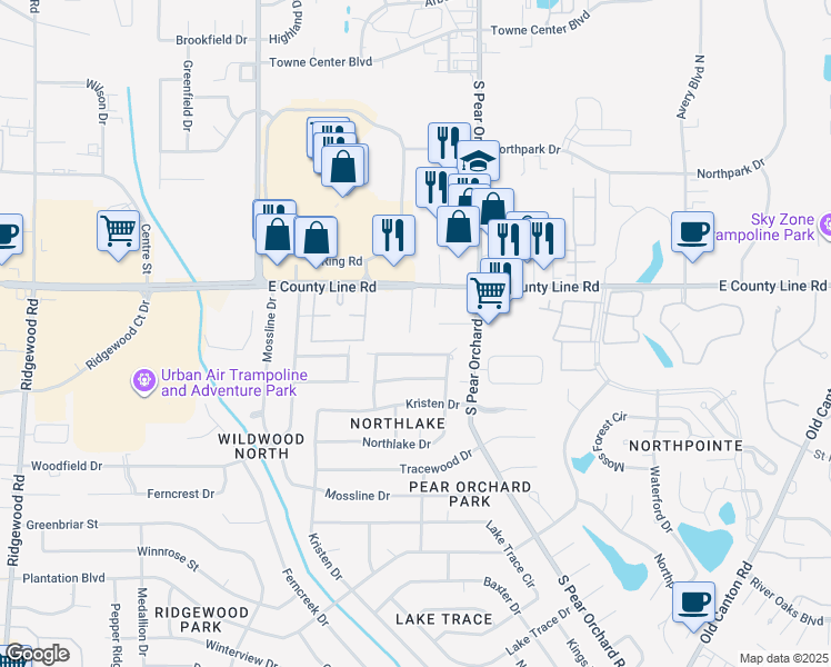map of restaurants, bars, coffee shops, grocery stores, and more near 1518 Brobridge Dr in Jackson