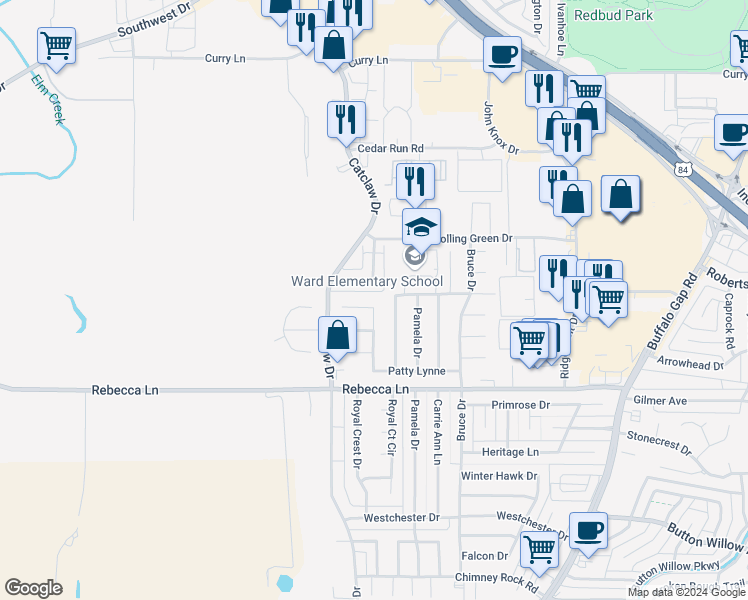 map of restaurants, bars, coffee shops, grocery stores, and more near 4401 Ridgway Road in Abilene