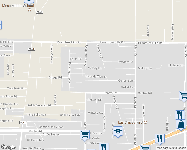 map of restaurants, bars, coffee shops, grocery stores, and more near 5063 Vista de Tierra in Las Cruces