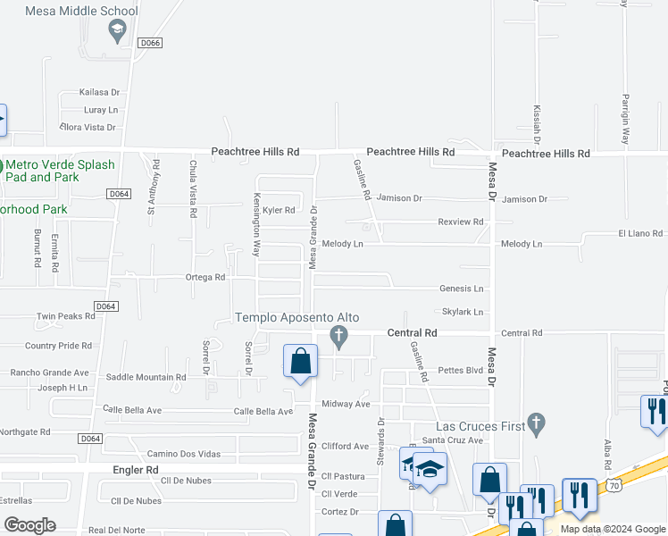 map of restaurants, bars, coffee shops, grocery stores, and more near 5039 Vista de Tierra in Las Cruces