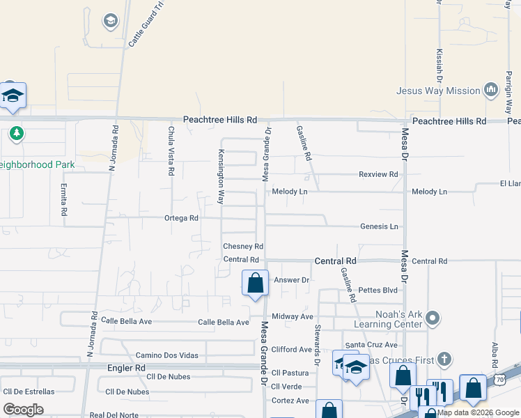 map of restaurants, bars, coffee shops, grocery stores, and more near 5052 Kenner Way in Las Cruces