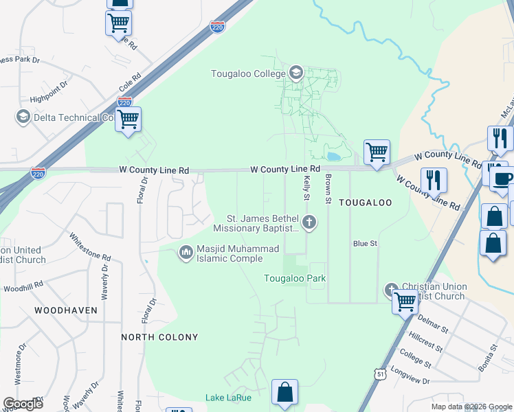 map of restaurants, bars, coffee shops, grocery stores, and more near 6239 Wesley Street in Jackson