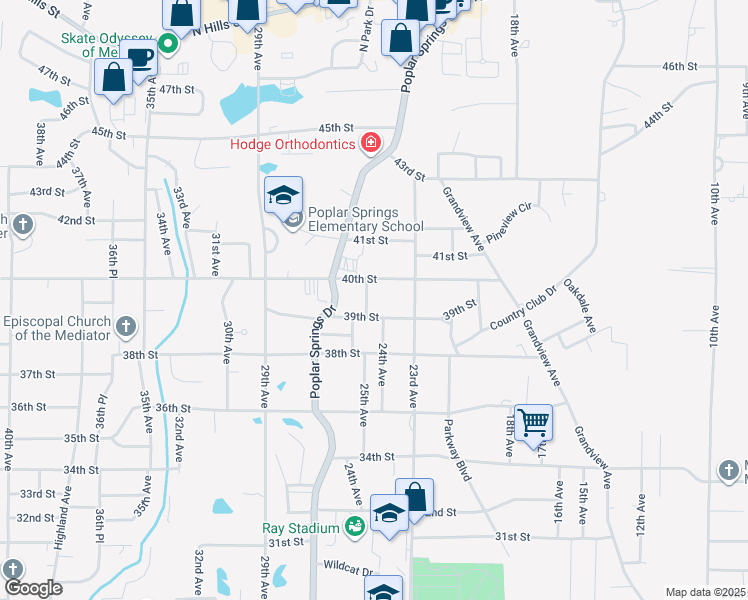 map of restaurants, bars, coffee shops, grocery stores, and more near 3908 25th Avenue in Meridian
