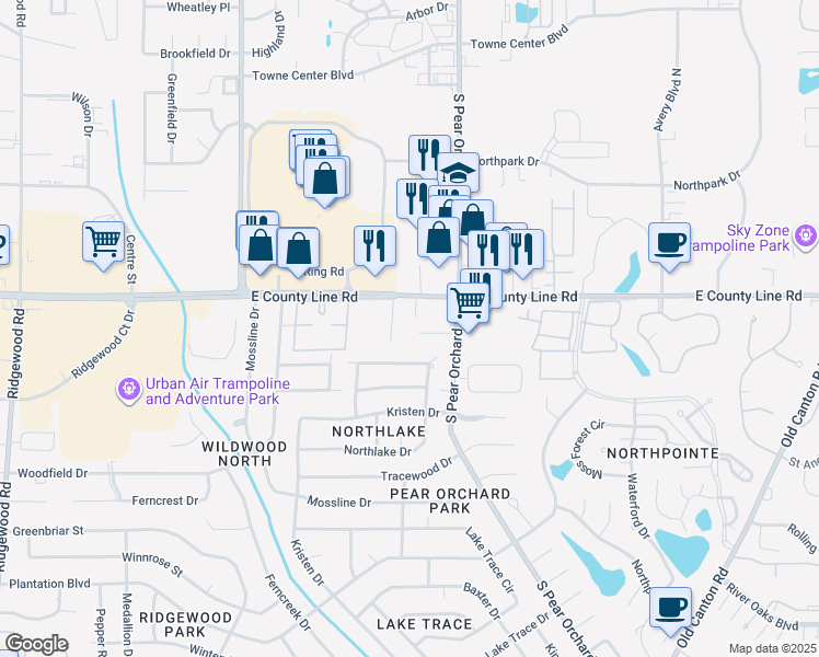 map of restaurants, bars, coffee shops, grocery stores, and more near 1518 Brobridge Drive in Jackson
