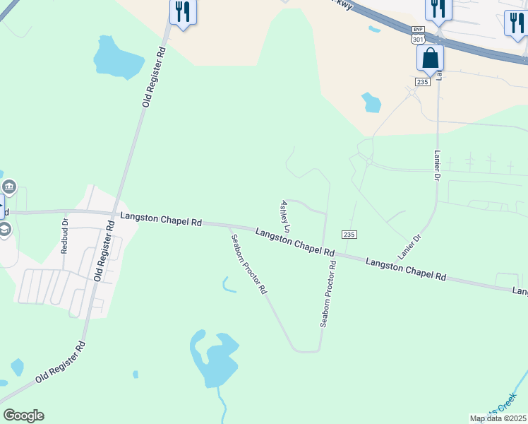 map of restaurants, bars, coffee shops, grocery stores, and more near 251B Langston Chapel Road in Statesboro