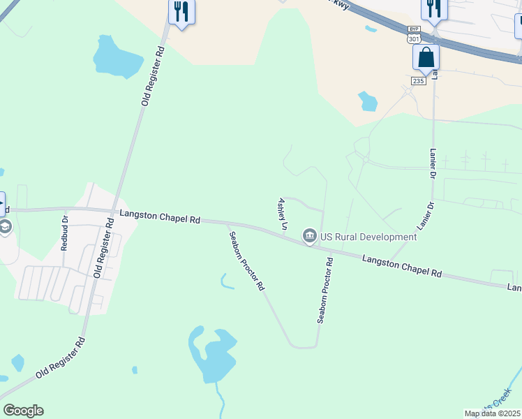 map of restaurants, bars, coffee shops, grocery stores, and more near 251B Langston Chapel Road in Statesboro