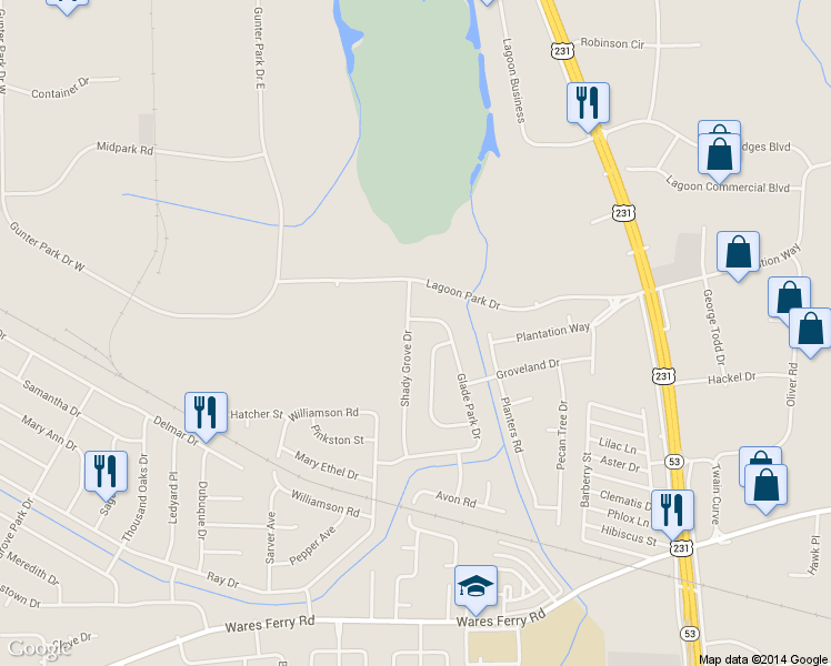 map of restaurants, bars, coffee shops, grocery stores, and more near 576 Shady Grove Dr in Montgomery