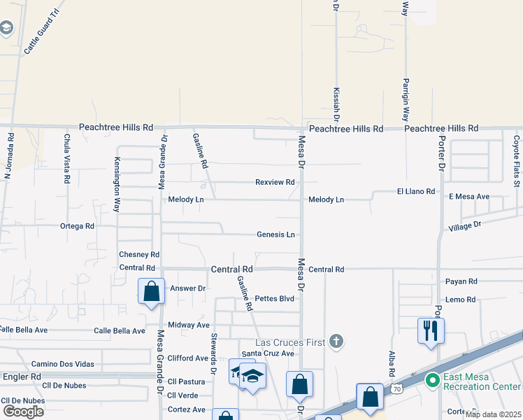 map of restaurants, bars, coffee shops, grocery stores, and more near 9424 Melody Lane in Las Cruces