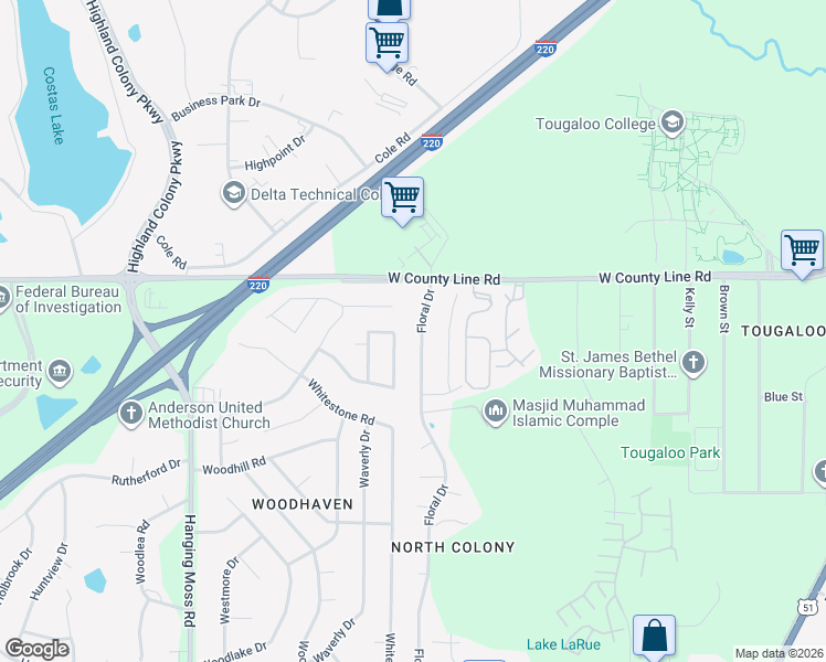 map of restaurants, bars, coffee shops, grocery stores, and more near 6157 Floral Dr in Jackson