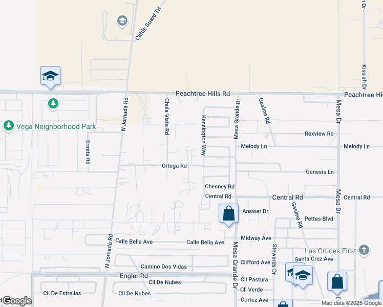 map of restaurants, bars, coffee shops, grocery stores, and more near 5325 Ortega Road in Las Cruces