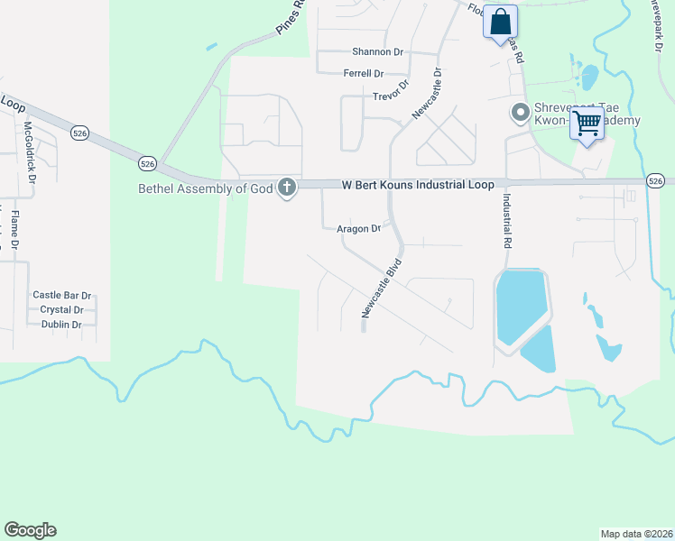 map of restaurants, bars, coffee shops, grocery stores, and more near 9402 Ashmont Street in Shreveport