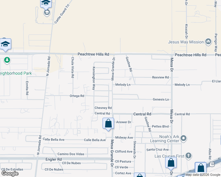 map of restaurants, bars, coffee shops, grocery stores, and more near 5052 Kenner Way in Las Cruces