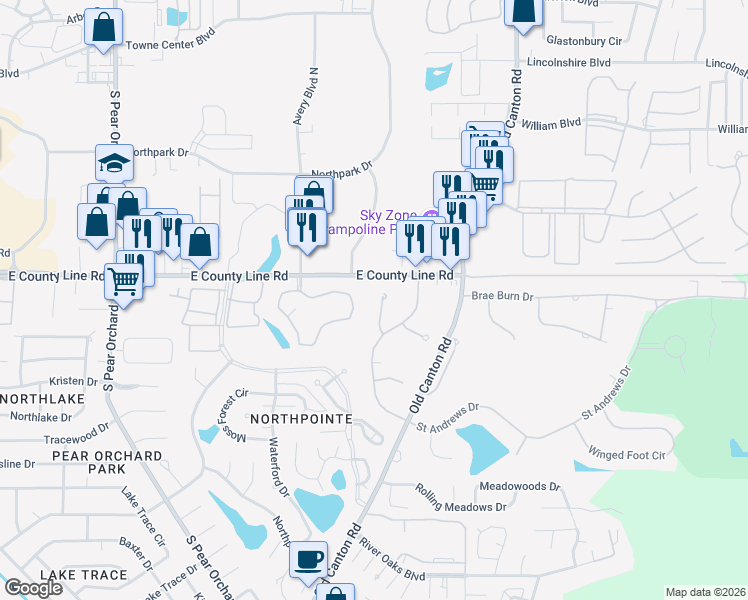 map of restaurants, bars, coffee shops, grocery stores, and more near 35 Polo Dr in Jackson