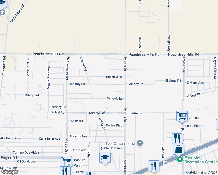 map of restaurants, bars, coffee shops, grocery stores, and more near 9424 Melody Lane in Las Cruces