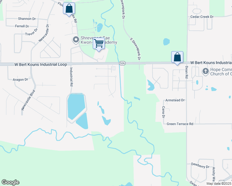 map of restaurants, bars, coffee shops, grocery stores, and more near 9323 Sandalwood Drive in Shreveport