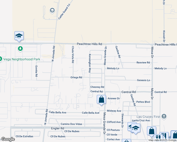map of restaurants, bars, coffee shops, grocery stores, and more near 5325 Ortega Road in Las Cruces