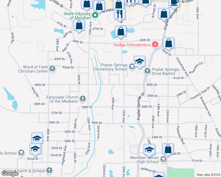 map of restaurants, bars, coffee shops, grocery stores, and more near 3857 30th Avenue in Meridian