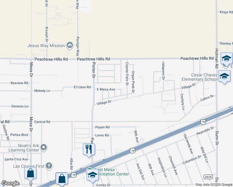 map of restaurants, bars, coffee shops, grocery stores, and more near 5807 Coyote Peak Place in Las Cruces