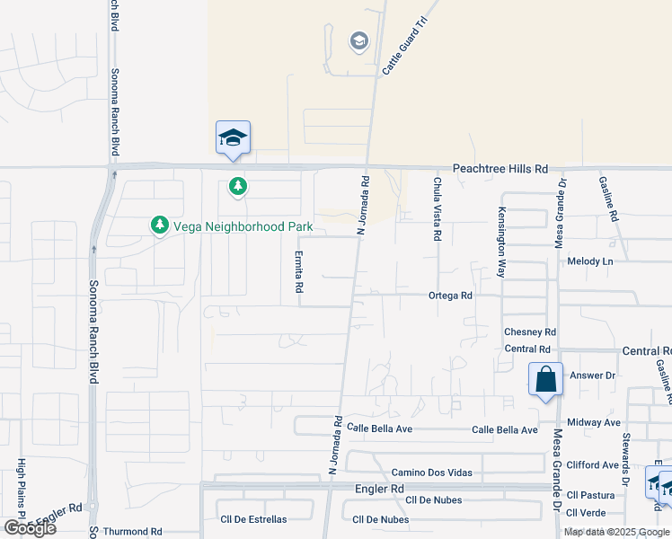 map of restaurants, bars, coffee shops, grocery stores, and more near 7039 North Jornada Road in Las Cruces