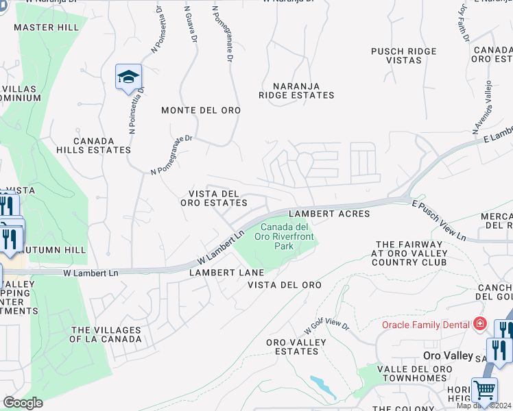 map of restaurants, bars, coffee shops, grocery stores, and more near 592 West Sendero Claro in Tucson