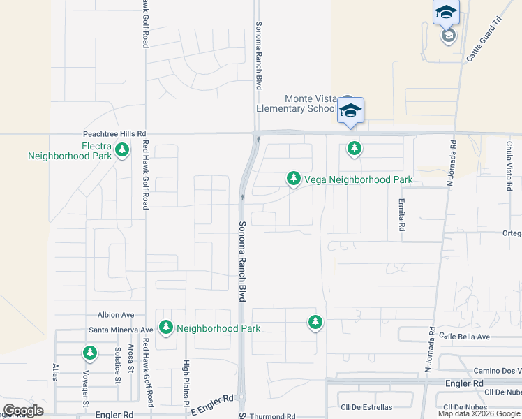 map of restaurants, bars, coffee shops, grocery stores, and more near Sirocco Avenue in Las Cruces