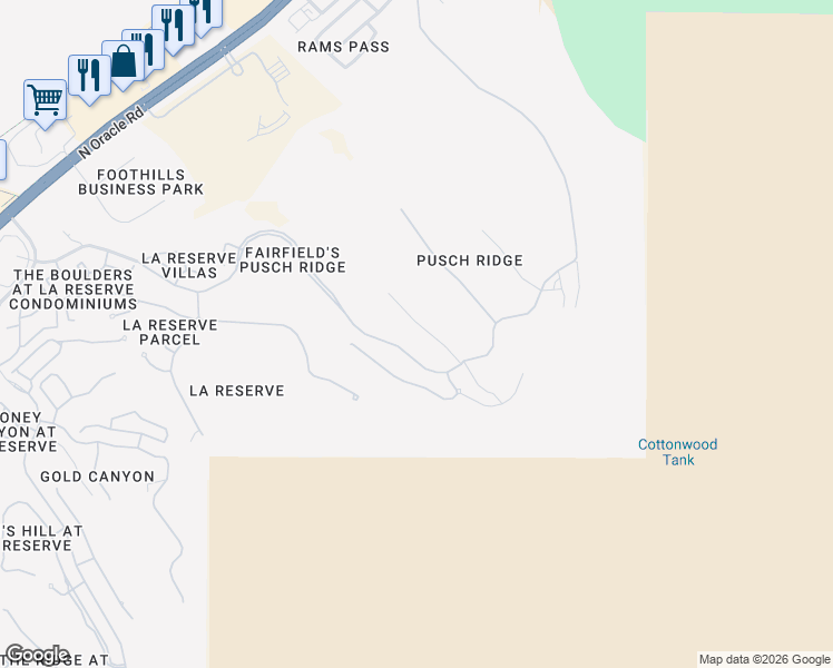 map of restaurants, bars, coffee shops, grocery stores, and more near 2555 East Ponticello Boulevard in Oro Valley