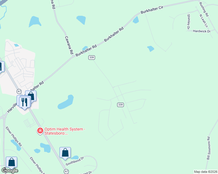 map of restaurants, bars, coffee shops, grocery stores, and more near 374 Herman Rushing Road in Statesboro