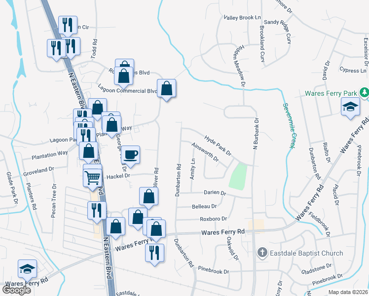 map of restaurants, bars, coffee shops, grocery stores, and more near 857 Dunbarton Road in Montgomery