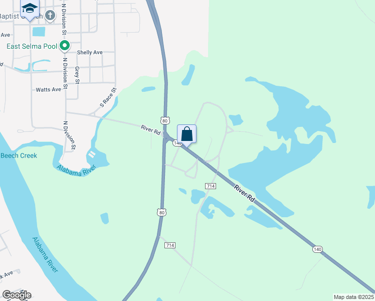 map of restaurants, bars, coffee shops, grocery stores, and more near 606 River Road in Selma