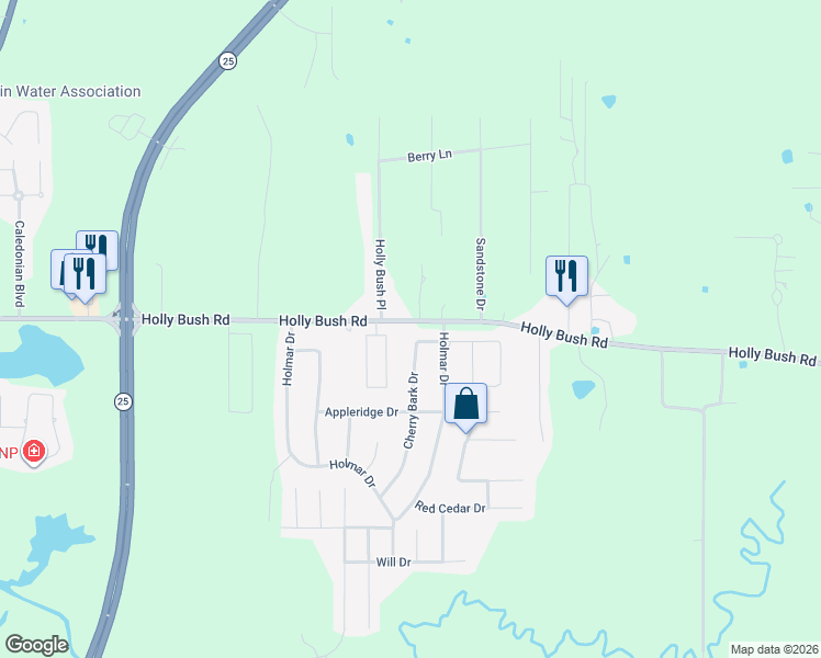 map of restaurants, bars, coffee shops, grocery stores, and more near 484 Holly Bush Road in Brandon