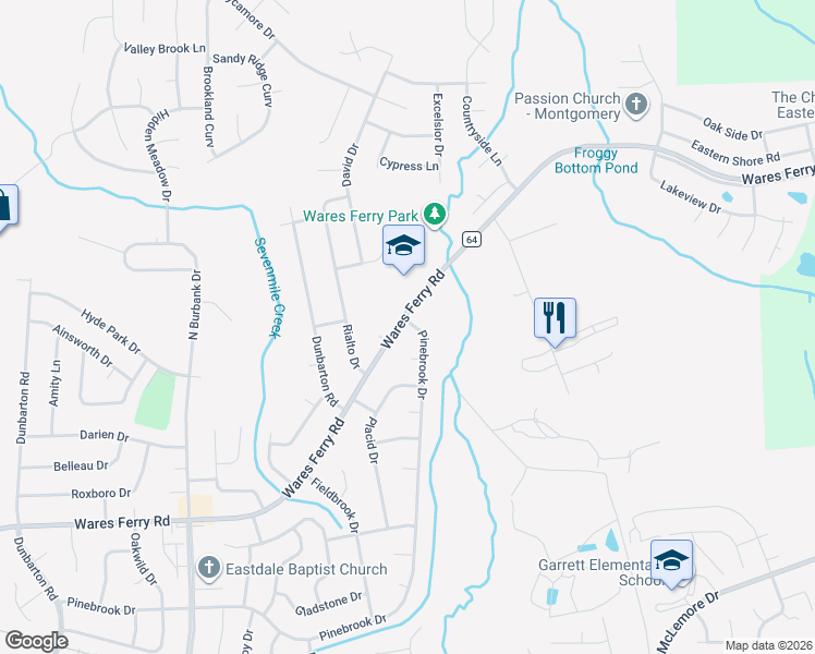 map of restaurants, bars, coffee shops, grocery stores, and more near 6359 Wares Ferry Road in Montgomery
