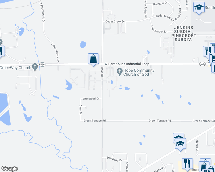 map of restaurants, bars, coffee shops, grocery stores, and more near 3257 West Bert Kouns Industrial Loop in Shreveport